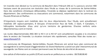 Incendie à Oupia - Hérault - 1 juillet 2026 - Feux de forêts et d'espaces naturels