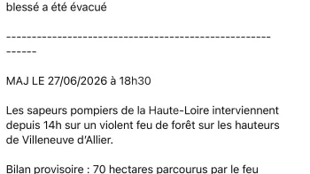 Incendie à Villeneuve-d'Allier - Haute-Loire - 27 juin 2026 - Feux de forêts et d'espaces naturels